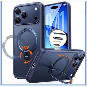 TORRAS Q3 Spin for iPhone 17 Pro Case, Patented‎ 360 Magnetic Stand-Deep Blue